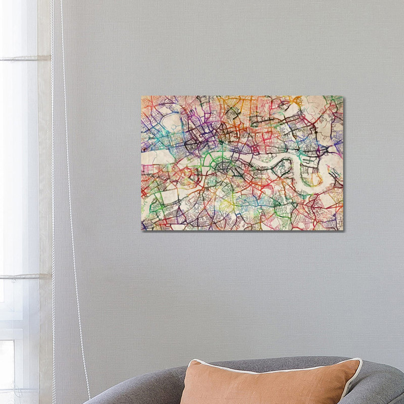 London Map Watercolor by Michael Tompsett - Wrapped Canvas Print, 101.6 cm H x 66.04 cm W