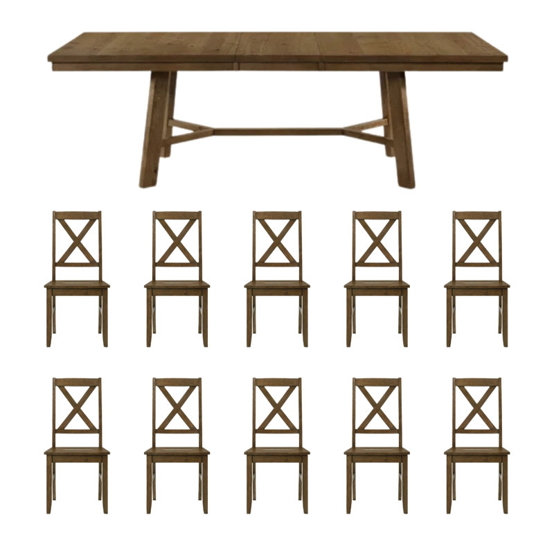 Ensemble de table de salle à manger extensible Oaklyn, Brun, 11 pièces: table, 10 chaises
