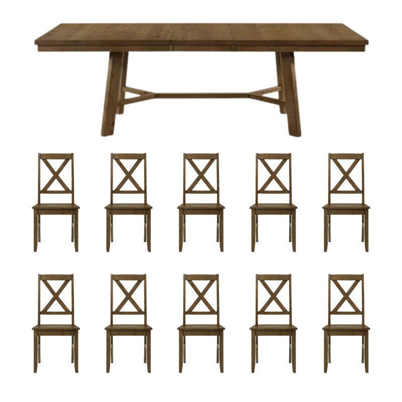 Oaklyn Modern Extendable Rectangular Dining Table Set, Brown, 11 Pieces: Table, 10 Chairs