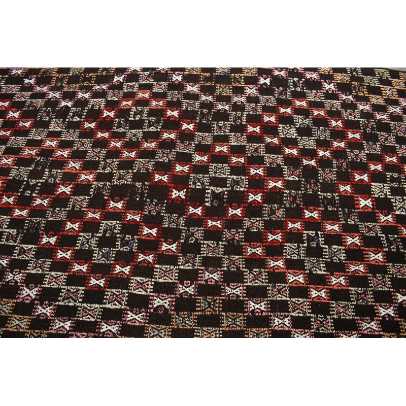 Grand tapis turc rétro en laine anatolienne kilim brun pour un décor de salle à manger moderne