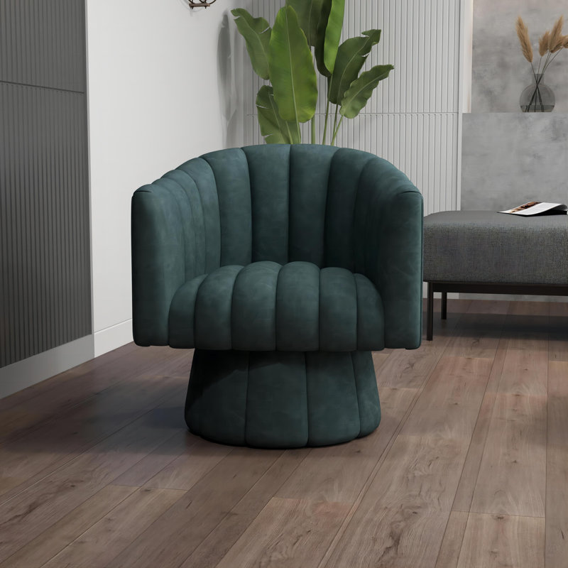 Faux Leather Upholstered Swivel Barrel Chair, Haze Blue Faux Leather, 1