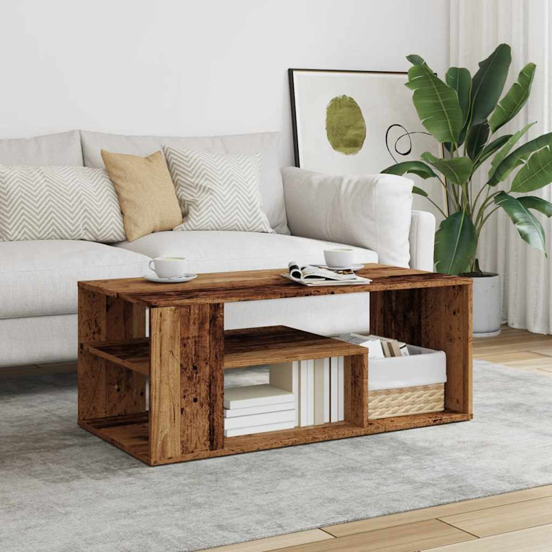 Godhigh Floor Shelf Coffee Table with Storage, Old Wood