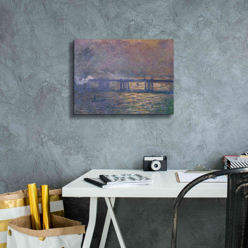 «Dorica Charing Cross Bridge» par Claude Monet - reproduction d'art sur toile tendue, H 12 po x l 16 po x P 0,75 po