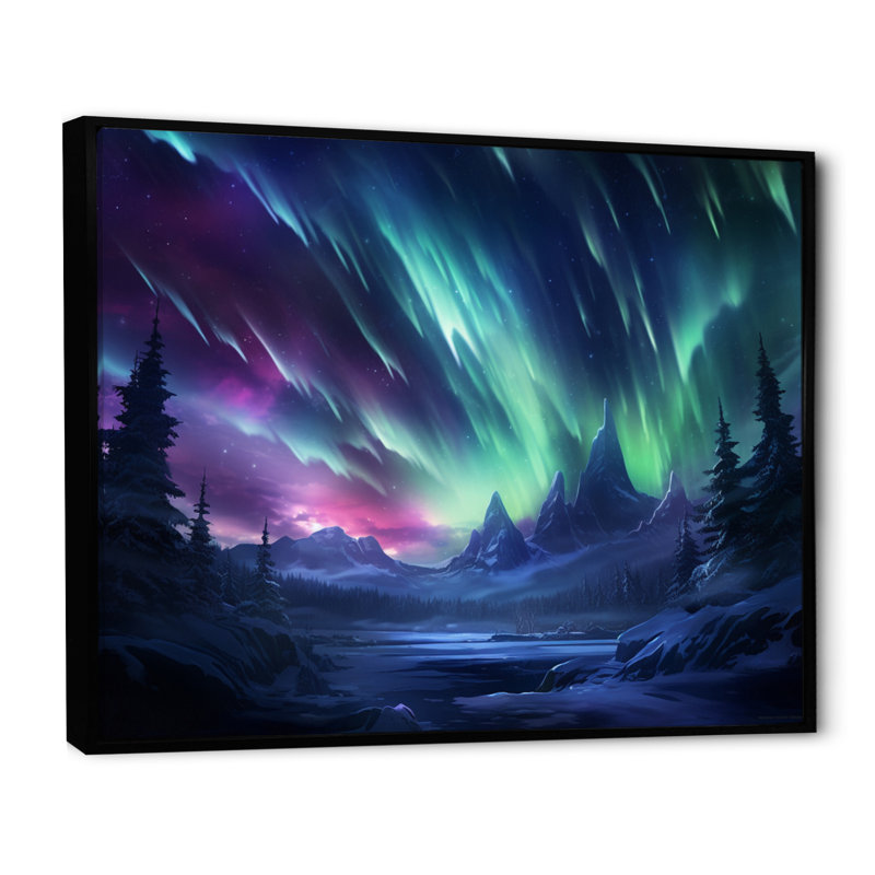 «Vibrant Northern Lights» sur toile, Cadre flottant noir, 30" H x 40" W