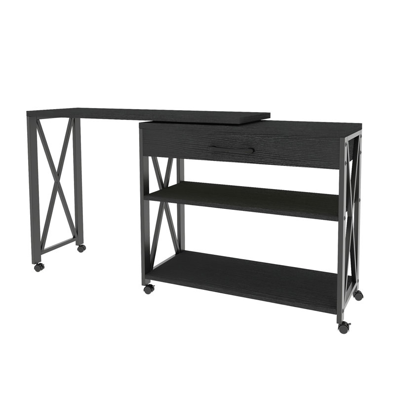 Mineo 35.4'' Rotating L Shaped Writing Desk with Drawer & Storage Shelves, Gray