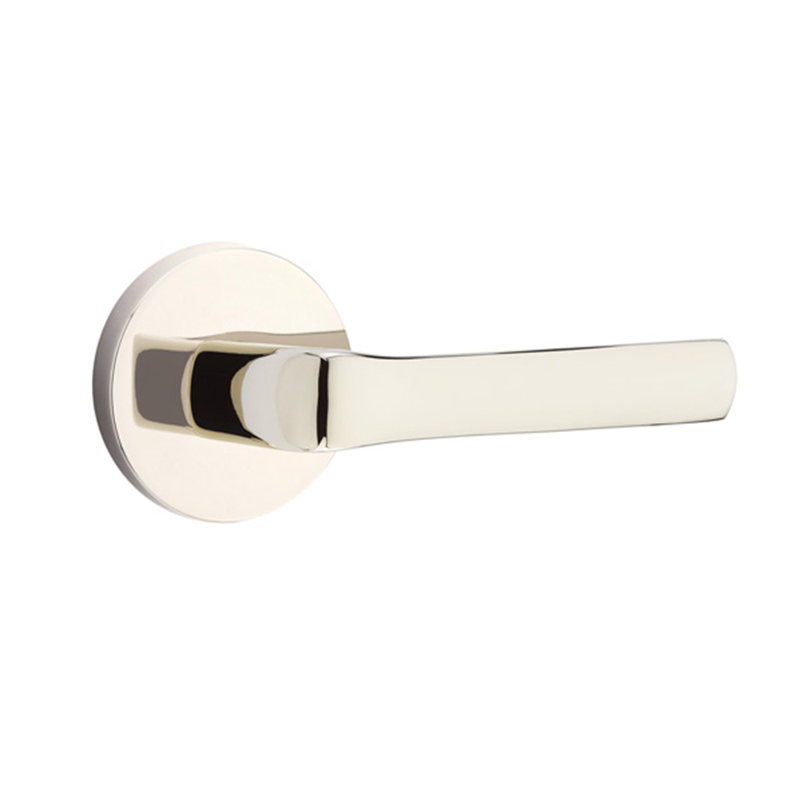 Spencer Flat Double Dummy Door Lever with Round Rosette, Right, Bright Nickel