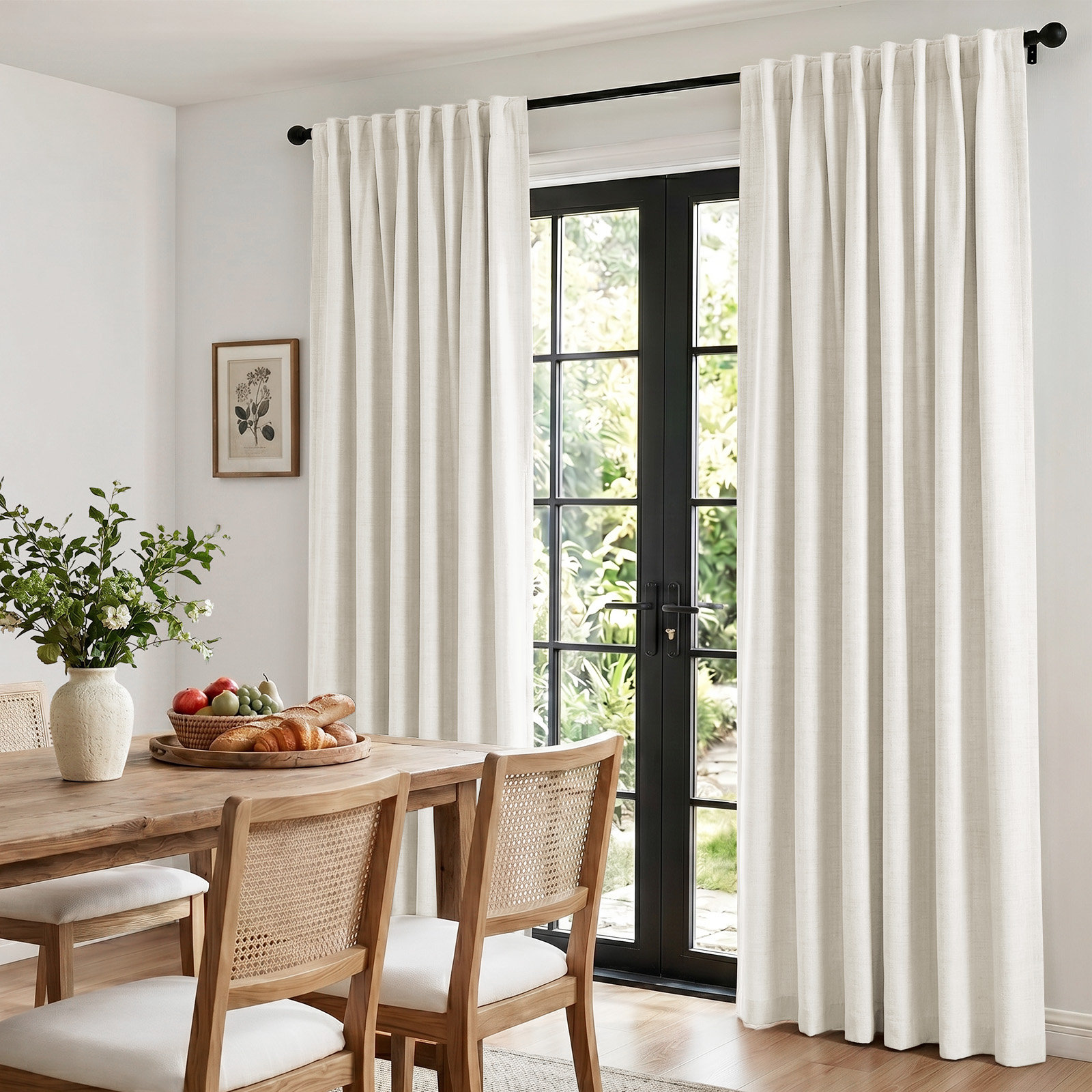 Graciella Faux Linen Blackout Curtain Set, Light Cream, 50" W x 96" L