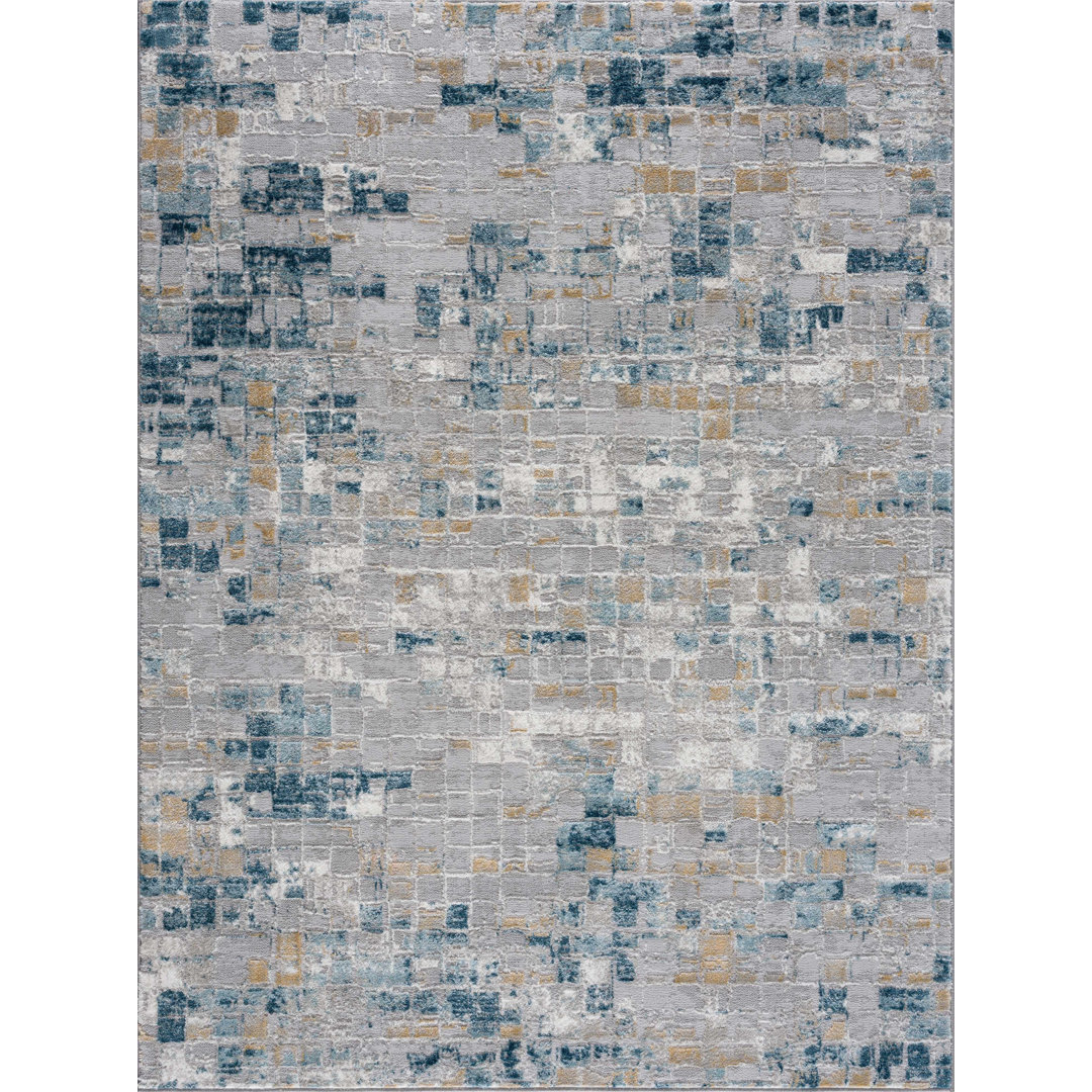 Liverii Abstract Design Modern Blue Area/Beige Rug 17 Stories Rug 