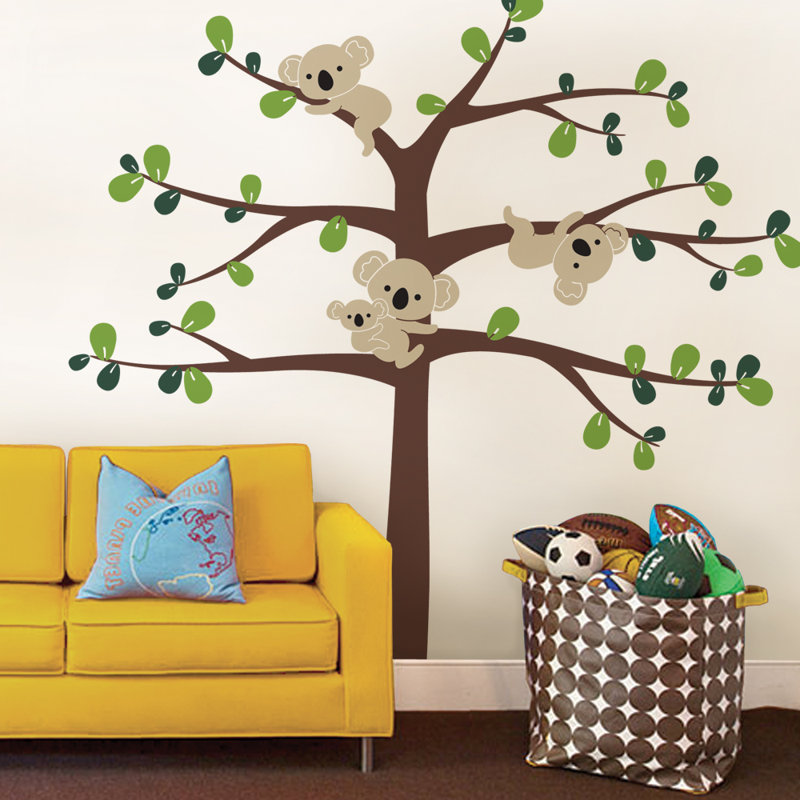 Décalcomanie murale arbre avec koalas, Brun / Vert