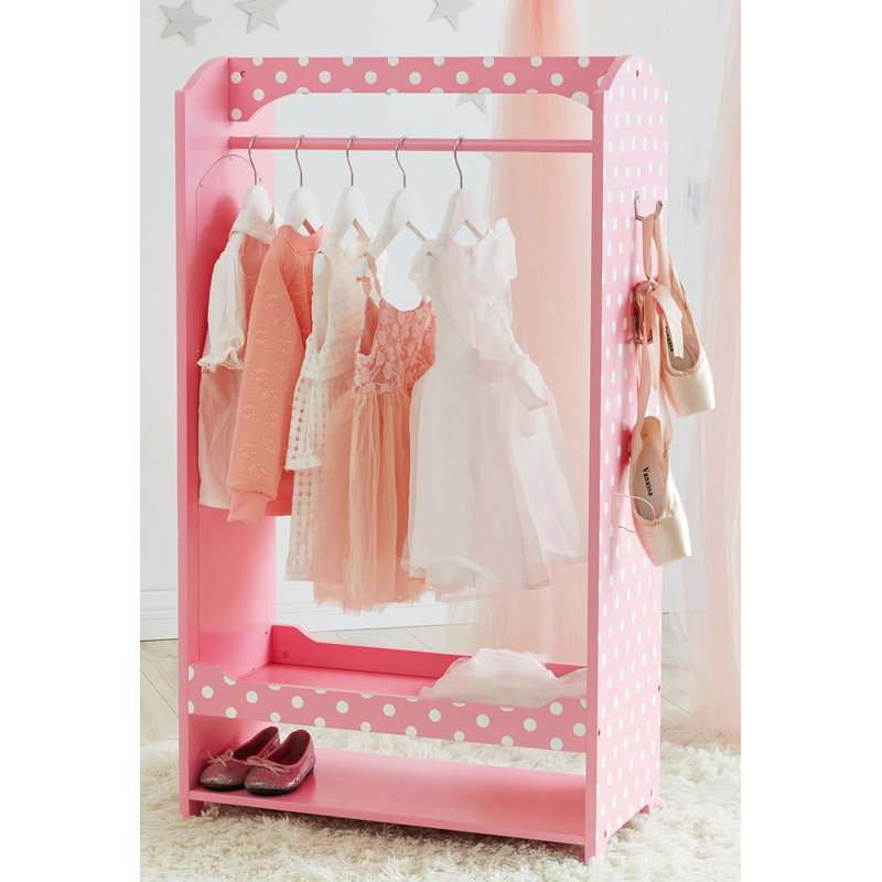 Fashion Polka Dot Prints Fantasy Fields Kids Wooden Mirrored Open Armoire with Two Shelves