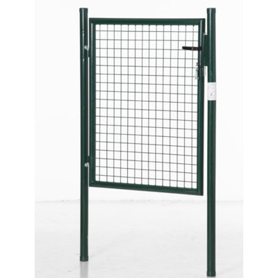 Green Steel Garden Gate with Lock and 3 Keys, 97 x 150cm Lockable Outdoor Gate for Garden Fence, Lawn, Ground Post Installation