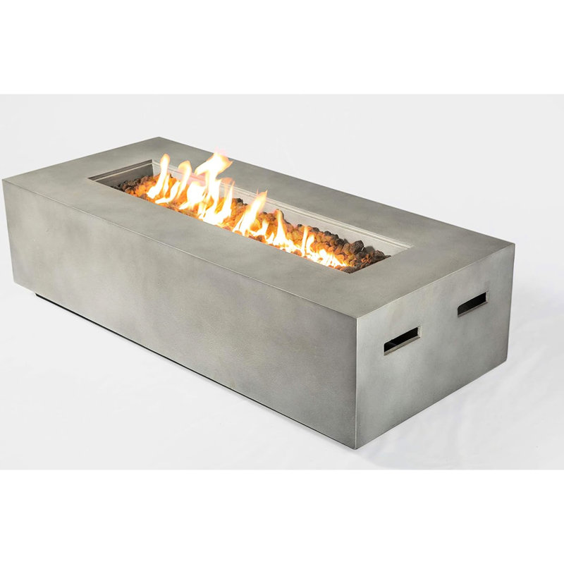 Table de foyer d'extérieur au propane ou au gaz naturel en béton pour les espaces extérieurs, conception moderne, largeur de 42 po, profondeur de 20 po, hauteur de 15 po, 74 lb, poids léger avec poignées, panneau de commande simple à pousser