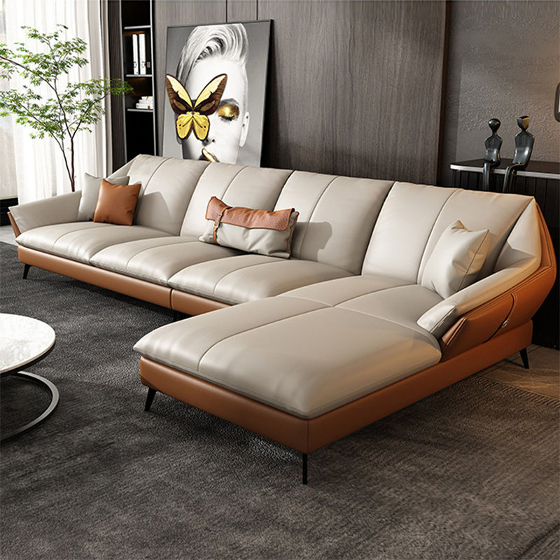 3 - Piece Upholstered Sectional, 32.68" H x 141.73" W x 70.08" D, Right Hand Facing, White/Orange