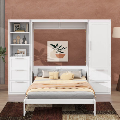 Queen-Sized Murphy Wall Bed Integrated With Wardrobe Storage Space by Red Barrel Studio