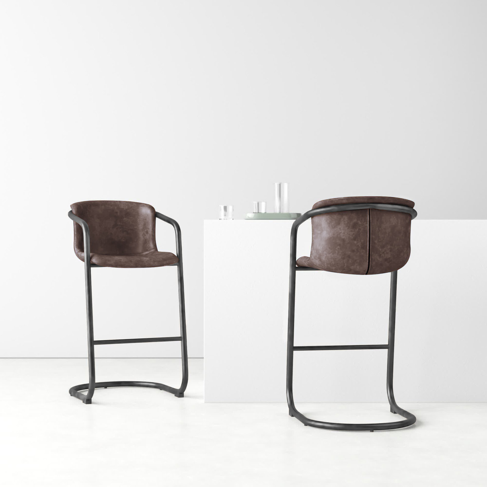 Higbee Genuine Leather Bar and Counter Stool, Bar Stool (29" Seat Height), Brown Genuine Leather