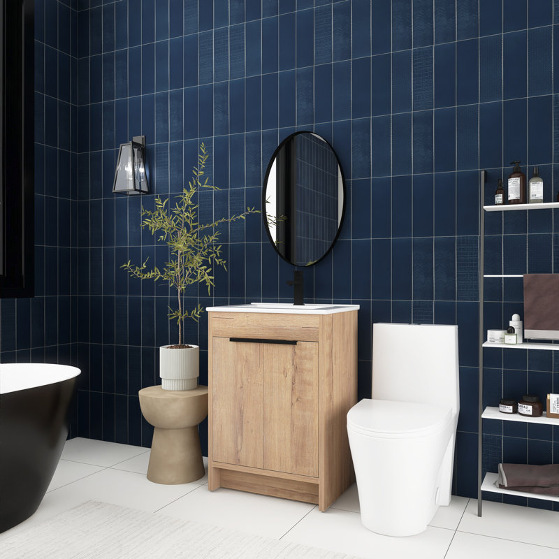24'' Single Bathroom Vanity with Ceramic Top, Imitative Oak