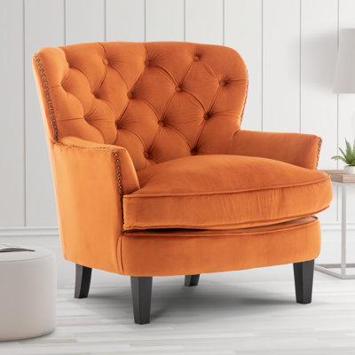 Higgenbotham Velvet Wingback Accent Chair with Button-Tufted Back and Nailhead Trim