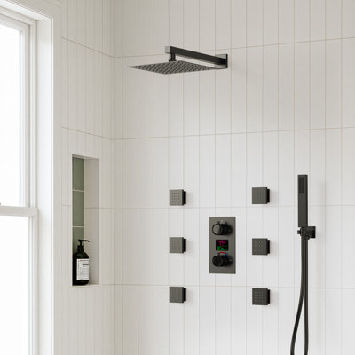 Wall Mounted Digital  Shower System , 12"  High Pressure Rainfall Shower Head with Handheld Shower