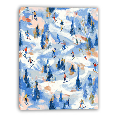 «Joyful Alpine Skiers», art mural sur toile tendue