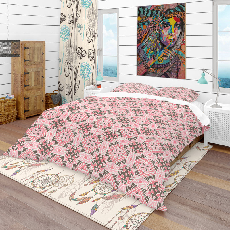 Ensemble de housse de couette bohème et éclectique, Housse simple + 1 taie décorative