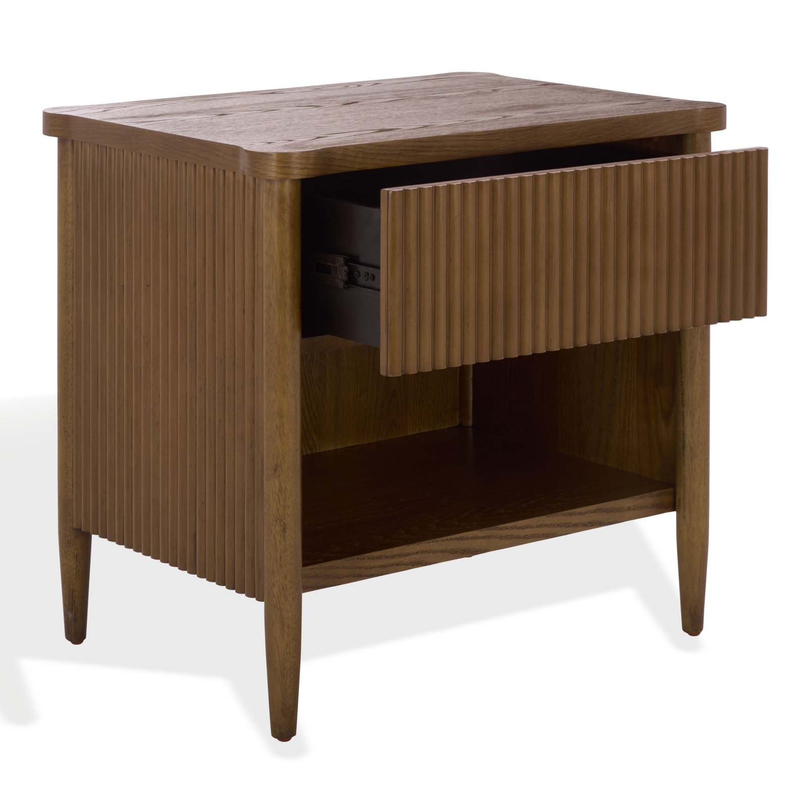 1-Drawer Reeded Nightstand, Medium Oak