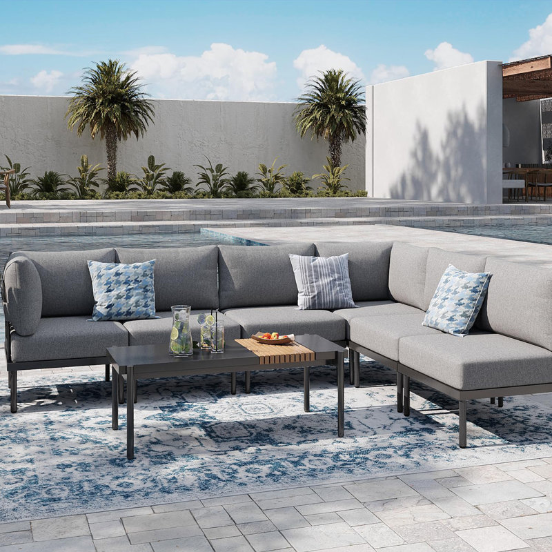 Ensemble de conversation modulaire d'extérieur 7 pièces avec coussins en oléfine de 6 pouces, ensembles de conversation pour patio