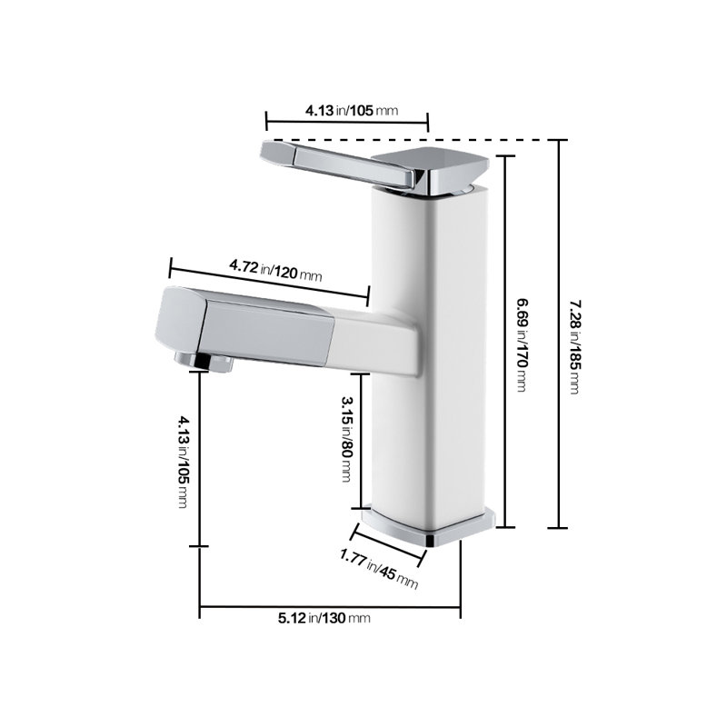 Robinet de salle de bain blanc à poignée simple avec douchette extractible, Blanc, Ordinaire