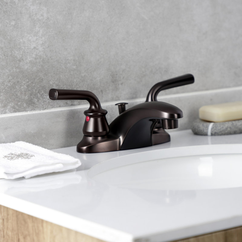 Kingston Brass Restoration Two-Handle 3-Hole Deck Mount 4" Centerset Bathroom Faucet with Plastic Pop-Up, Oil Rubbed Bronze
