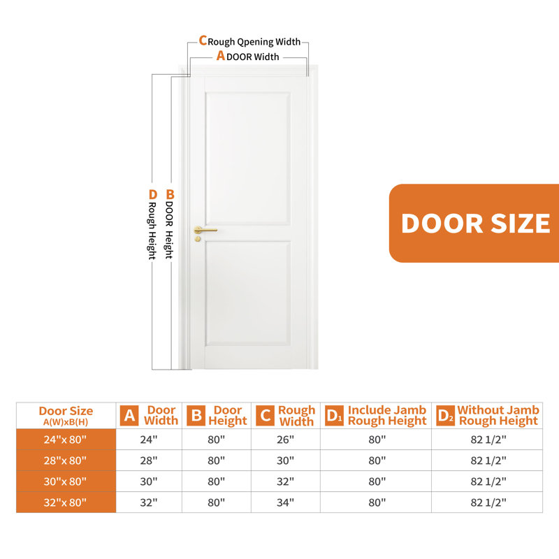 Dalle de porte intérieure en bois 24 po x 80 po, 2 panneaux Shaker, noyau solide, apprêté blanc, avec trous pré-percés, pour placard, garde-manger, chambre à coucher et porte de bureau (non pré-suspendu)