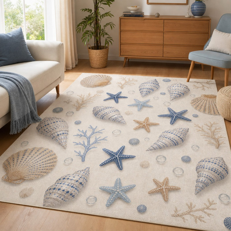 Tapis décoratif à motif de coquillages de mer 1 pièce - Ocean Beach, W39.4 * L63in * 1 pièces