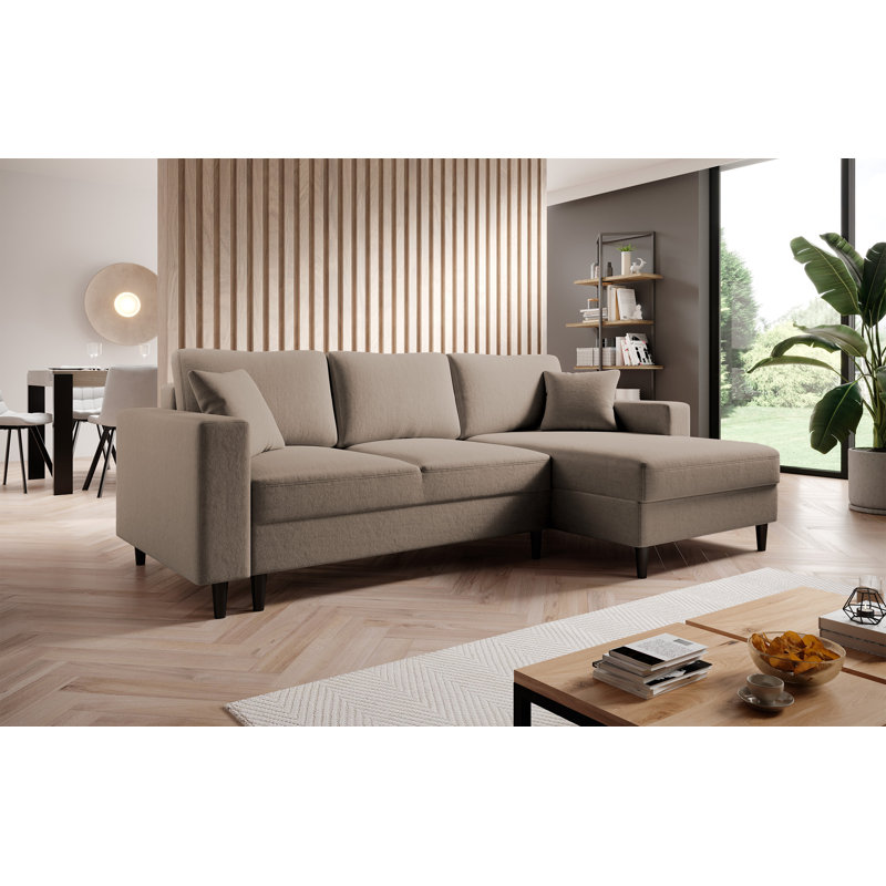 Ajten 3 Seater Velvet Sofa Bed, Right Hand Facing, Dark Beige