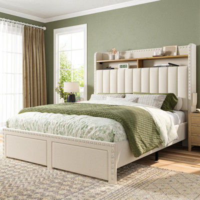 Francille Upholstered Bed Frame with Headboard，Storage Bed with 2 Drawers