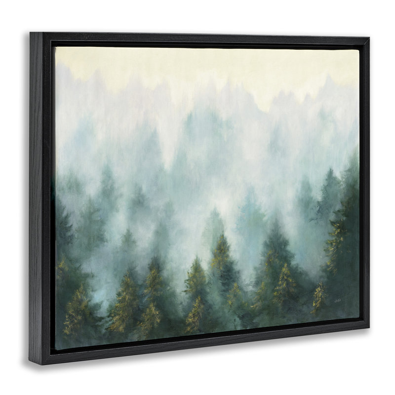 Abstrait forêt de pins avec brume fleur brune encadrée par Julia Purinton, Cadre flottant noir de jais, H 21 po x l 17 po