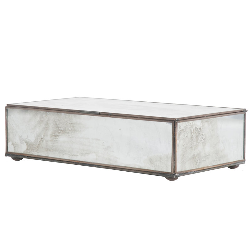 Box Glass Decorative Box, Antique Mirror, 2.5" H x 11" W x 6" D