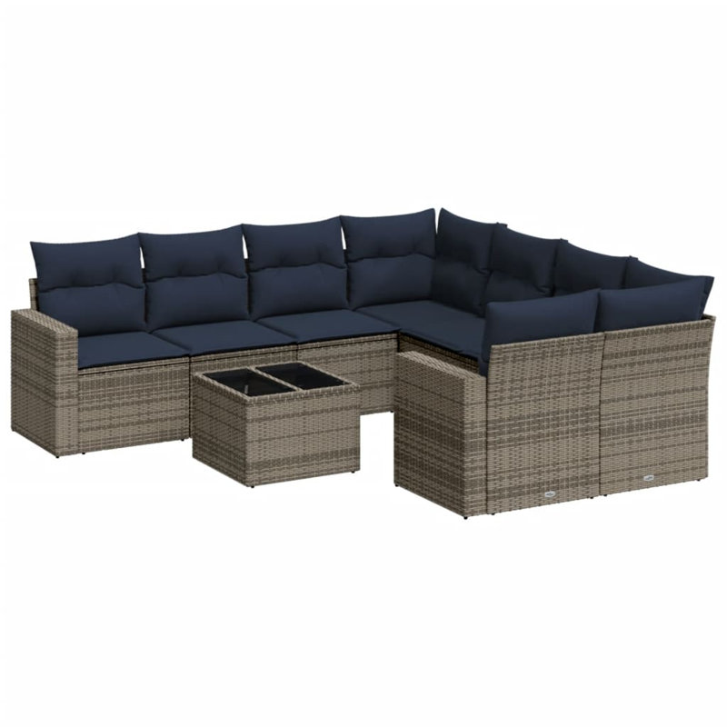 Ensemble de canapé de patio 9 pièces avec coussins en rotin de polyester, Gris, Marine