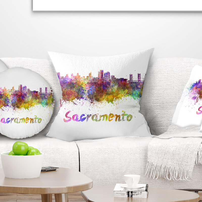 Sacramento Skyline - oreiller imprimé paysage urbain, 16 po x 1 po, Coussin décoratif