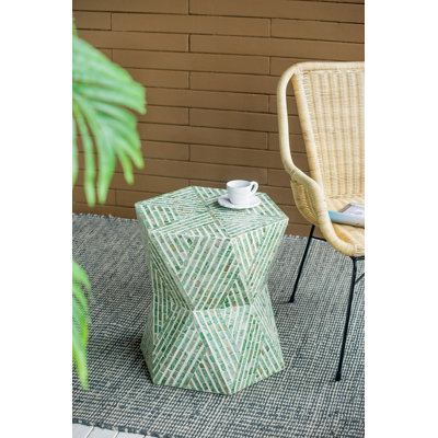 Tapered Green Garden Capiz Stool, Accent Side Table
