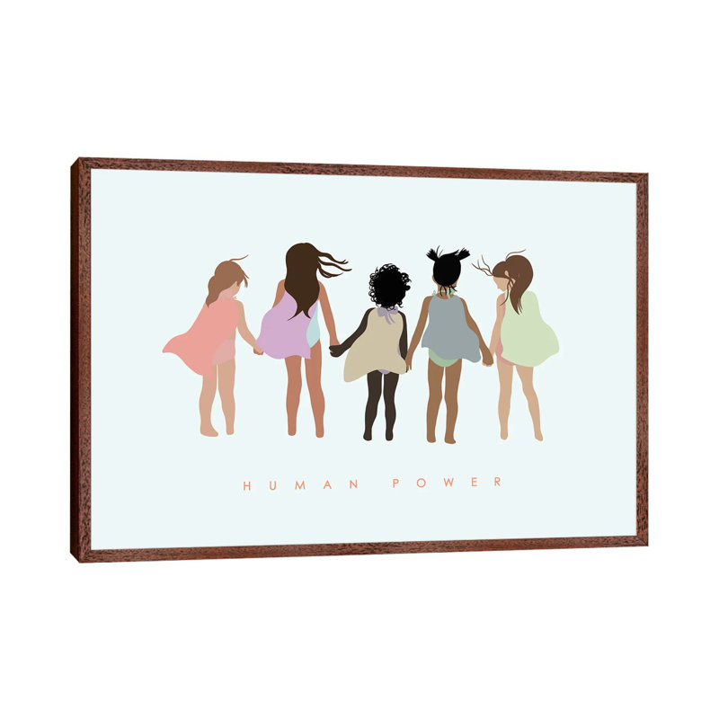 Human Power With Capes by Leah Straatsma - Print on Canvas, Classic Brown Wood Floater Framed