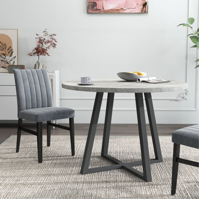 Edo 5-Piece Dining Set, Round Trestle Table and 4 Upholstered Chairs