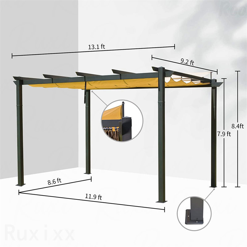 Gazebo Aluminum, For Outdoor Use With Retractable Canopy, Black