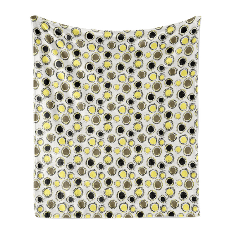 Ambesonne Yellow Fleece Throw Blanket Hand Drawn Scribbled Rounds Multicolor