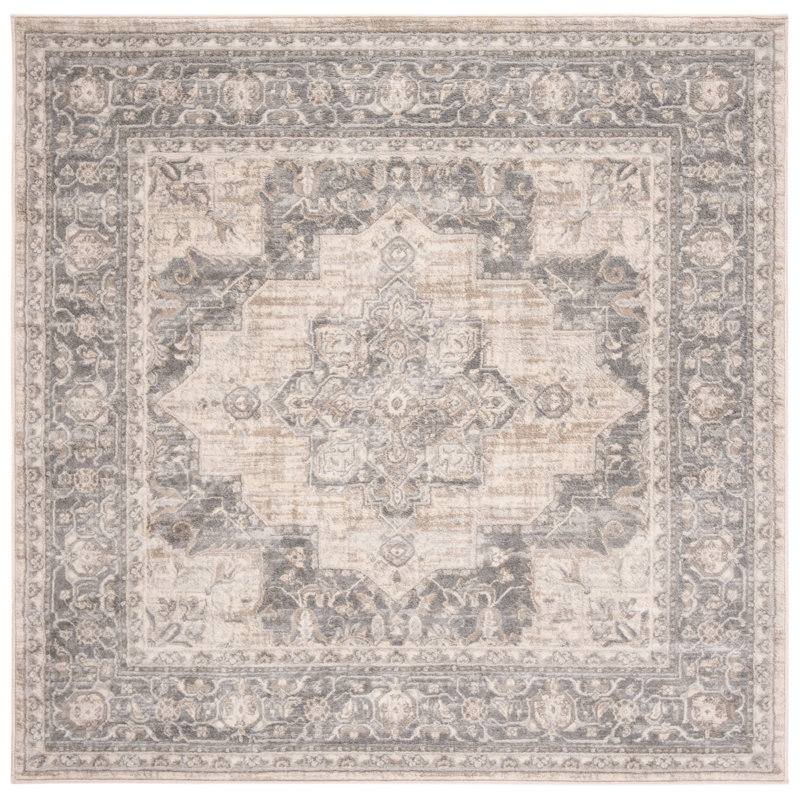Tapis oriental crème / gris Aurelle, Carré 6 pi 7 po