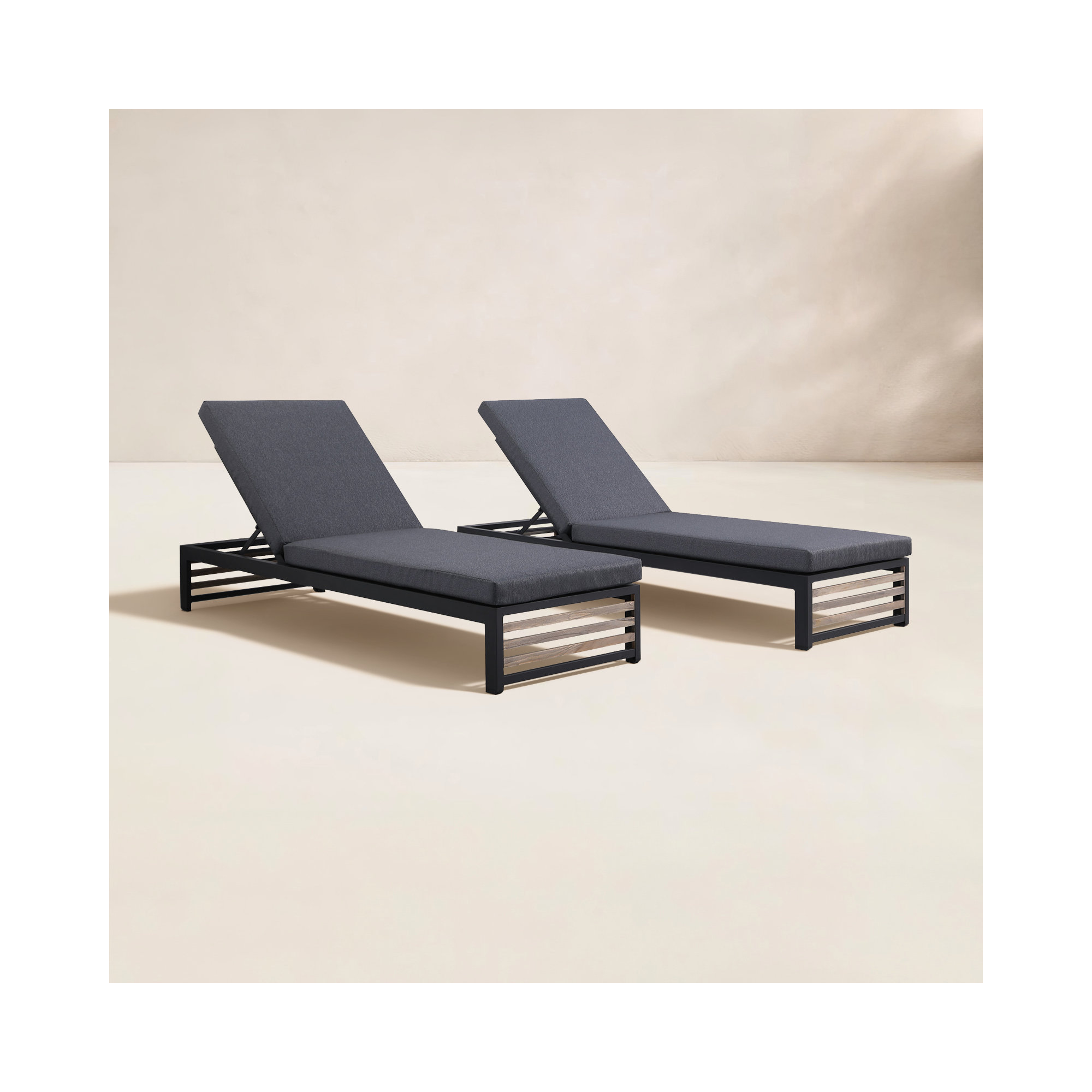Pawni Teak Outdoor Chaise Lounge, Charcoal