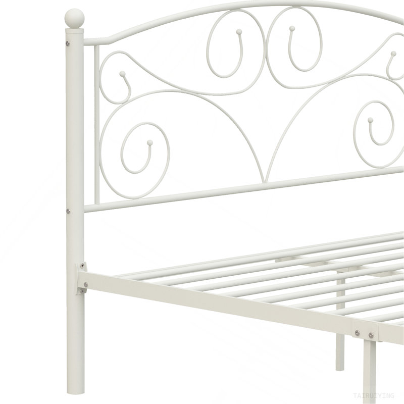 Structure de lit unique en métal robuste avec tête et pied de lit, Lit double