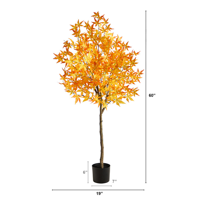 Érable artificiel en pot, H 60 po x l 19 po x P 12 po, Jaune