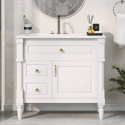 Armoire de salle de bain autoportante avec lavabo en céramique