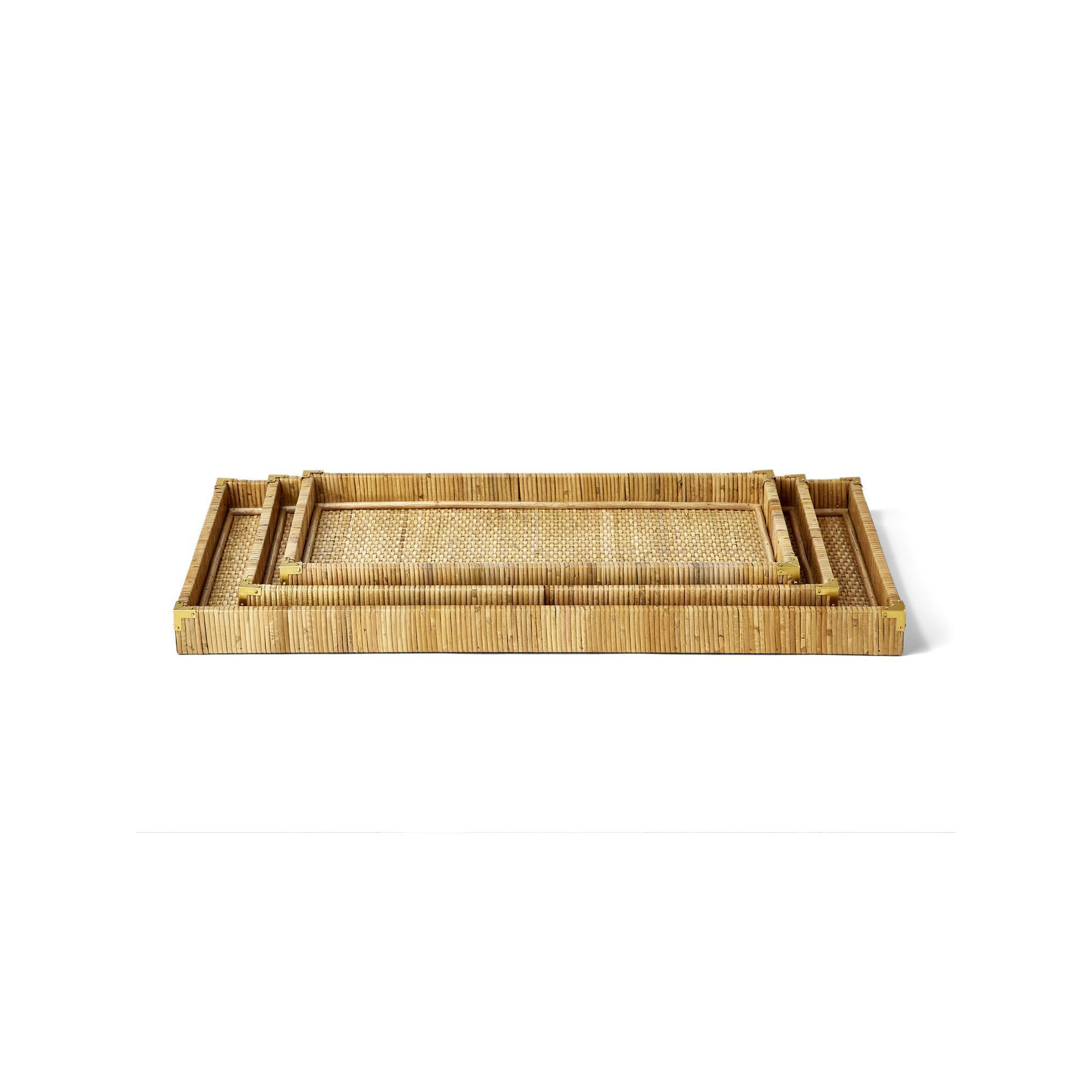 Set Of 3 Rattan Square Tray, Rectangle, 27.5" H x 13.25" W x 1.75" D, Jute/Sisal
