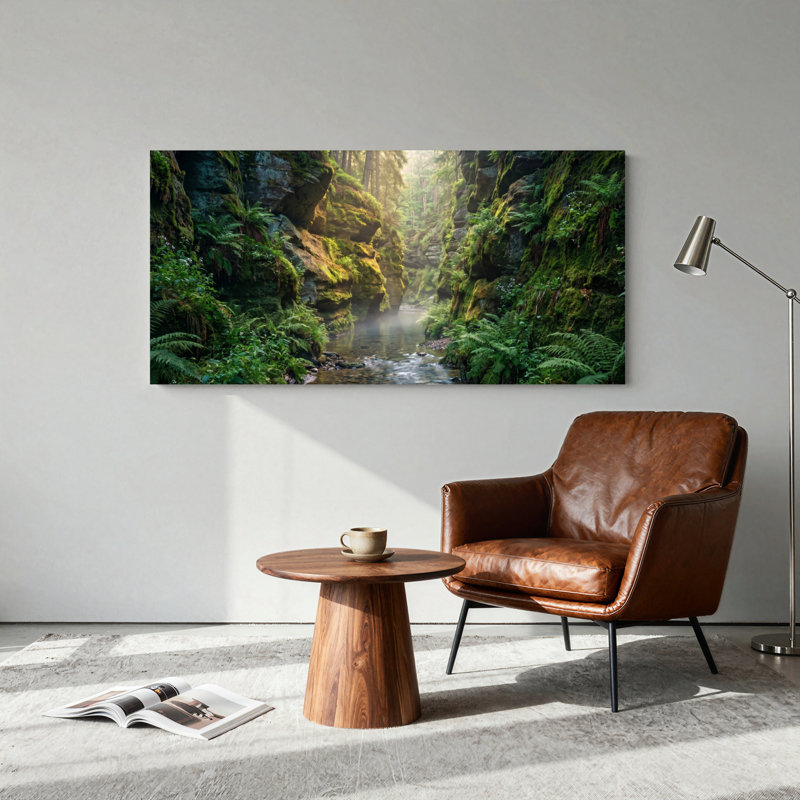 Ensemble de 1 tableau sur toile « Ruisseau forestier », 32“W x 16”H, Toile tendue