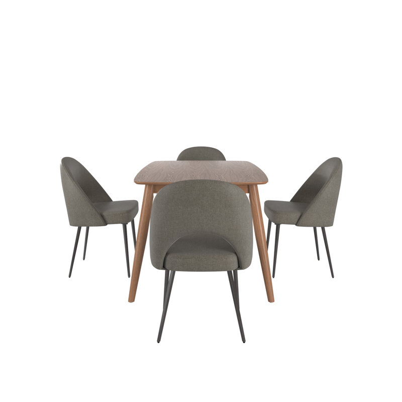 Ensemble de salle à manger Farias Mid-Century, Noyer foncé, Gris foncé