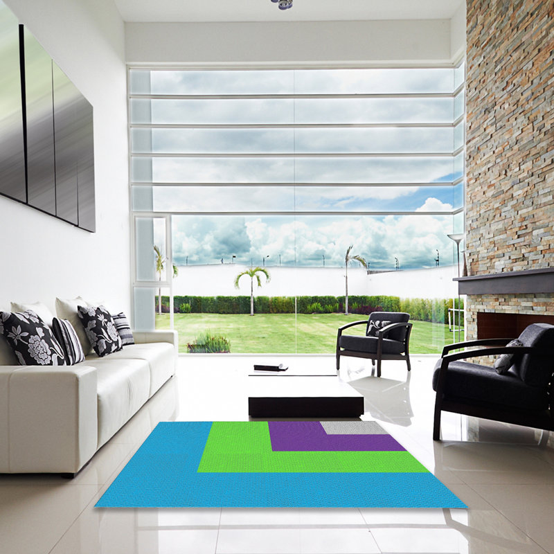 Tapis bleu/vert/mauve à motif Nässjö, Carré 4 pi
